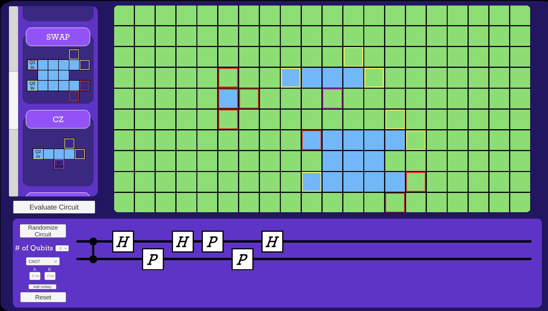 A player places polyominos, the game’s digital puzzle blocks, on the interface of the Quantum Tamgram Game, modeling a quantum circuit. 