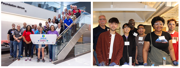 Group shot of participants in the ASM Materials Camp® for Teachers and a sub-group in the laboratory.