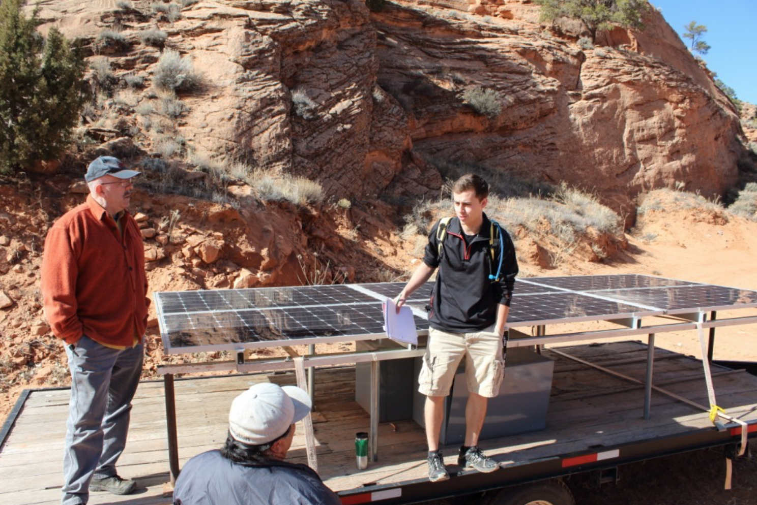 Figure 2: Inspection of uninstalled solar panels on Shonto land.