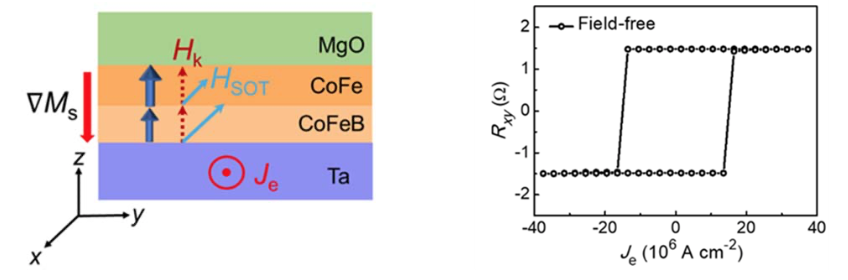 Figure 2: Field‐free spin‐orbit torque switching in Ta/CoFeB/CoFe/MgO system